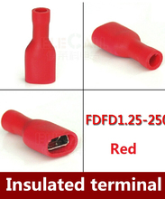 Free shipping   1000PCS/LOT  FDFD1.25-250  22-16AWG    Fully Insulated  RED  Female Electrical Spade Crimp Connector Terminals 2024 - buy cheap