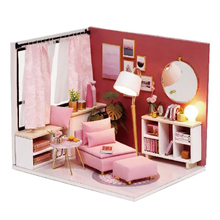 Миниатюрный Кукольный домик «сделай сам», розовый учебный домик для чтения, деревянный Набор пазлов со светодиодной подсветкой и мебелью, подарок на день Святого Валентина, счастливая жизнь 2024 - купить недорого