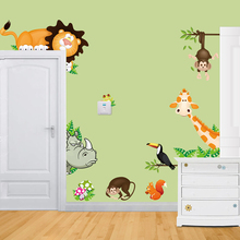 Zoo jirafa Mono león calcomanías de pared de dibujos animados para la habitación de los niños decoración del hogar DIY arte calcomanías de fondo decoraciones lindas pegatinas de animales 2024 - compra barato