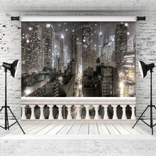 Fondo fotográfico de vinilo con barandilla de ciudad nocturna, telón Vintage para fiesta de niños, Baby Shower, recién nacido, personalizado, para estudio fotográfico 2024 - compra barato