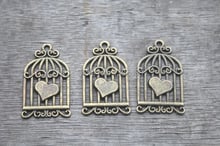 12 pces -- encantos da gaiola, bronze antigo vintage amor corações aves gaiolas encantos pingentes 33x20mm 2024 - compre barato