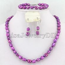 Purple 8-9mm Nature Freshwater Pearl Beads Jewelry Set Fashion Party Wedding Bridal Jewelry  HD5160 2024 - buy cheap