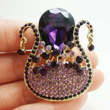 Vintage Flower Baskets Art Nouveau Brooch Pin Pendant Purple Rhinestone Crystal 2024 - buy cheap