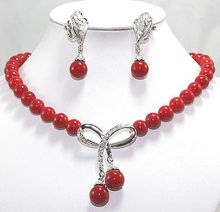 FREE SHIPPING Inlay Crystal bow red shell pearl pendant necklace earrings set 2024 - buy cheap