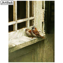 Pintura de diamante 5d diy "sparrow ventana", conjunto de bordado de diamantes 3d con cuentas cuadradas, Pájaro en mosaico de diamante redondo 2024 - compra barato