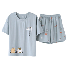 Женский пижамный комплект, летний хлопковый пижамный комплект с круглым вырезом и шортами 2024 - купить недорого