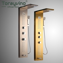 Torayvino Waterfall 6pc Massage Jets Rain Shower Column Mixer Shower Faucet Tower W/Hand Shower Tub Spout Black Shower Panel 2024 - buy cheap
