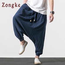 Мужские брюки-карго Zongke, брюки из хлопка и льна в стиле хип-хоп, джоггеры, брюки-карго, для улицы, 2020 2024 - купить недорого
