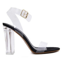 Summer Women Sandals Square Heels Buckle Strap Fish mouth PVC Transparent open-toed Woman shoes 2024 - buy cheap