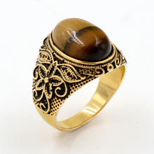 Нержавеющая сталь, новейший дизайн, коричневые каменные кольца для мужчин и женщин, полые металлические посеребренные винтажные кольца, модные ювелирные изделия, оптовая продажа 2024 - купить недорого