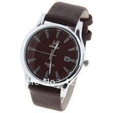 Mismek Unisex Watches with Calendar and Strips Hour Marks Quartz Round Dial Steel Watchband - Brown Free Shipping 2024 - buy cheap
