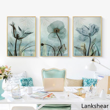 Decoration Abstract European Retro Blue Flowers Nordic Wall Art Canvas Poster and Print Canvas Painting Picture For Living Room 2024 - buy cheap