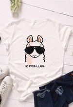 Summer Women No Prob Llama T-Shirt Cute Cartoon Head Print O Neck Short Sleeve Casual Top Fashion Cute Tee Shirt Clothes 2024 - buy cheap