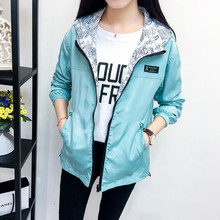 2018 Autumn Women Bomber Basic Jacket Pocket Zipper Hooded Two Side Wear  Print Outwear Loose Coat NS4026 2024 - buy cheap