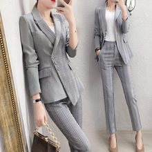 Fashion plaid small suit suit 19 New high-end women's spring temperament casual lattice suit + pants two-piece suit women 2024 - buy cheap