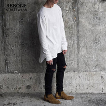 RBBONE Streetwear brand clothing men t-shirts original design hip hop long sleeve  hem arc o-neck tshirts 2024 - buy cheap