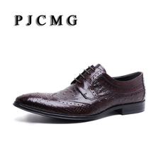 PJCMG-zapatos de vestir de piel auténtica para hombre, calzado informal de negocios, Oxford, estilo italiano de avestruz, a la moda 2024 - compra barato