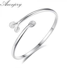 ANENJERY 925 Sterling Silver Lucky Leaf Bangles For Women Sweet Opening Cuff Bracelets Bangles pulseiras S-B203 2024 - buy cheap