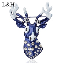 Cute Rhinestone Deer Brooches Blue Elk Animal Enamel Lapel Pins For Women Clothing Decoration Party Jewelry Accessories 2024 - buy cheap