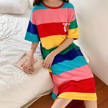Casual Striped 100% Cotton Nightgowns for Women 2019 Summer Short Sleeve Sleepwear Femme Loose Night Dress Nightdress Home Dress 2024 - buy cheap