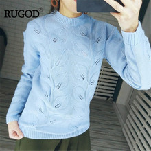 Женский вязаный свитер RUGOD, элегантный теплый вязаный пуловер с узором листьев, Осень-зима 2020 2024 - купить недорого