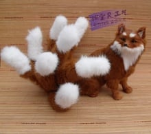 Simulação o brinquedo de raposa nove-tailed resina & pele marrom raposa boneca presente cerca de 28x26cm 0831 2024 - compre barato