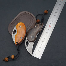 TRSKT-cuchillo de bolsillo con mango de madera, herramienta Edc de acero de Damasco, para campamento, colección al aire libre, envío directo 2024 - compra barato