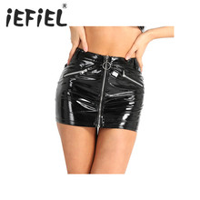 iEFiEL Sexy Women Adults Ladies Wetlook Stretchy Faux Leather Fake Zipper Pockets Bodycon Mini Skirt Party Nightclub Clothes 2024 - buy cheap