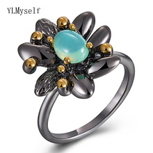 Lt azul opala pedra anel anel anel anel feminino preto flor jóias cobre anti alergia metal adorável anéis de alta qualidade jóias para mulher 2024 - compre barato