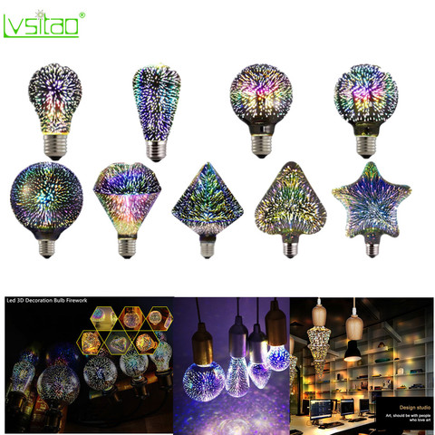 3D Decoration Bulb A60 G80 G95 G125 ST64 Glass Colored reflection Fireworks E27 85-265V Holiday Lights atmosphere Christmas Lamp 2022 - buy cheap