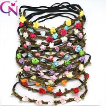 CN 1PC Bohemia Braid Flower Headbands For Girl Handmade Elastic Flower Crown Headband Women Hair Accessories Headwear 2024 - buy cheap