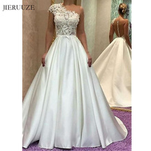 JIERUIZE White Satin Simple Wedding Dresses Lace Appliques Sheer Back Buttons Wedding Gowns Bride Dresses robe de soiree 2024 - buy cheap