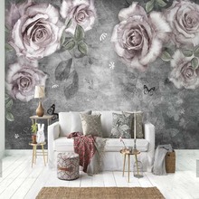 Pintura a óleo da mão europeia rosa flor murais papel de parede rolo para sala estar decoração casa personalizar paisagem floral mural 2024 - compre barato