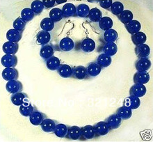 Colar de pedra natural azul tingida de jade calcedônia, 10mm, redondo, contas, brinco, pulseira para mulheres, joias elegantes, conjunto de 18 "/7.5" ge1081 2024 - compre barato