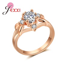 Genuine Rose Gold Romantic Ring Mulit- Claw Shiny Finger Rings for Women Wedding Anniversary Jewelry Anel Accessories 2024 - buy cheap