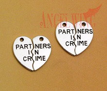 15sets/lot--19x10mm, Antique silver plated heart Partners in Crime puzzle charms,DIY supplies, Jewelry accessories 2024 - buy cheap