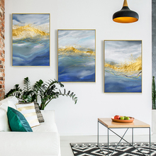 Golden Abstract Blue Sea Ripples Canvas Painting Nordic Wall Art Posters and Prints Pictures for Living Room Modern home Decor 2024 - buy cheap