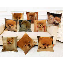 XUNYU Cute Pet Cushion Cover Pomeranian Dog Throw Pillow Case Linen Cushion Case Sofa Bed Decorative Pillowcase 45x45cm C0070 2024 - buy cheap