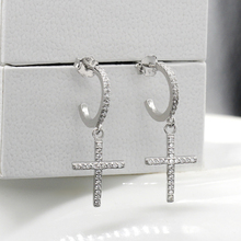 925 Sterling Silver Stud Earrings Punk Cross Earrings with Clear Zircon Rock Style for Women Wedding Engagement Party Jewelry 2024 - buy cheap