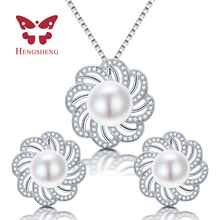 HENGSHENG Collar y Pendientes conjuntos de Joyería de Perlas Naturales Perlas de Agua Dulce Pendiente de La Flor Colgante Para Las Mujeres 2024 - compra barato