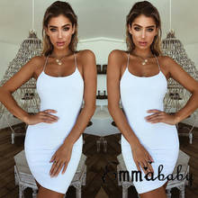 Trendy Sexy Women dress sleeveless V-neck Summer Strap Bodycon Sexy backless Ladies Party solid White Mini Pencil Dresses 2024 - buy cheap