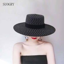 SUOGRY Summer Brand New Women Black and White Flat Sun Hat Bow Straw Hats Fashion Capeline Chapeaux Femme Beach hat 2024 - buy cheap