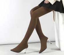 Pantimedias elásticas con tacón fino de 8 cm para mujer, botas sexys de punta estrecha, talla grande 43, color negro, gris, Borgoña y marrón 2024 - compra barato