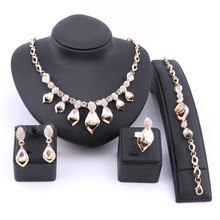 Women Fashion Wedding Crystal Dubai Indian Bridal Ethiopian Turkish Costume Necklace Bracelet Earring Ring Jewellery Set 2024 - buy cheap