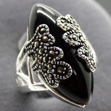 good Bridal Wedding 925 11*24mm NATURAL BLACK stone Handcrafted Ring SIZE 7/8/9/10 natural Luxury Ms. girl  2024 - buy cheap