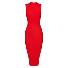 sexy red high neck sleeveless 2020 high quality midi calf party bodycon rayon bandage dress 2024 - buy cheap