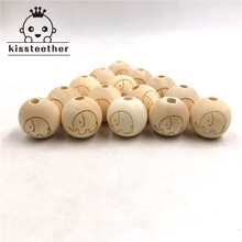 Round Necklace Printed Wooden Beads Elephant Pentagram Crown Pattern Unfinished Baby Teether Wooden Elephant Teething Beads 2024 - buy cheap