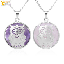 CSJA Reiki Quartz Natural Stone Pendants Owl Necklace Purple Pink White Crystal Green Aventurine Tiger Eye Chakra Jewelry F969 2024 - buy cheap