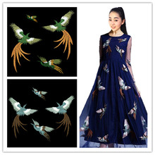 4Pcs Birds Embroidery combination lace fabric patch applique clothes skirt  decoration handmade diy blue green gold SM057 2024 - buy cheap