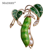 Madrry Vivid Enamel Esmalte Green Pea Brooches For Women Kids Simulated Pearls Oro Plated Broches Hijab Scarf Pins Dress Clips 2024 - buy cheap
